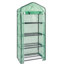 69x49x160cm Black Iron Pipe Pointed Mini Flower Stand With 4 Layers Of Grid; With Zipper Rolling Door; PE Cloth Green House