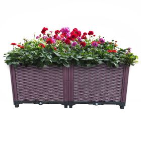 2 Piece Plastic Raised Garden Bed Planter Grow Boxes 15" H Deepen Rectangular Planter Kits for Vegetables Flowers, Herbs, Fruits