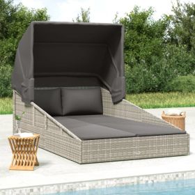 Sunbed with Foldable Roof Gray 78.7"x44.9"x50.4" Poly Rattan