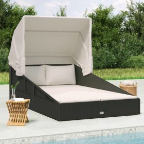 Sunbed with Foldable Roof Black 78.7"x44.9"x50.4" Poly Rattan