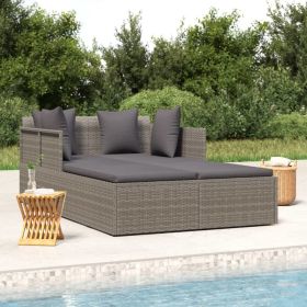 Sunbed with Cushions Gray 71.7"x46.5"x24.8" Poly Rattan