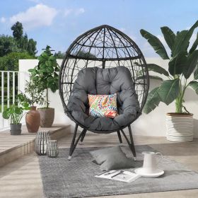 Outdoor Patio Wicker Egg Chair Indoor Basket Wicker Chair with Grey Cusion for Backyard Poolside
