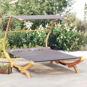 Patio Lounge Bed with Canopy 65"x79.9"x54.3" Solid Bent Wood Anthracite