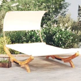 Patio Lounge Bed with Canopy 65"x79.9"x49.6" Solid Bent Wood Cream