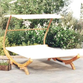 Patio Lounge Bed with Canopy 65"x79.9"x54.3" Solid Bent Wood Cream