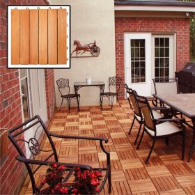 Outdoor Patio 6-Slat Eucalyptus Interlocking Deck Tile (Set of 10 Tiles)