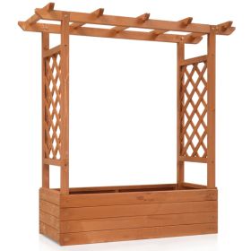43.5*17.5*44.5 In Fir With Arched Lattice Raised Garden Bed Wooden Planting Frame Teak Color