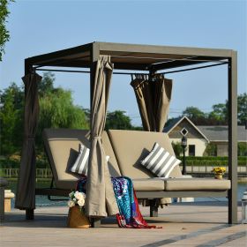 Direct Wicker Steel Lounger With Shade and Curtain, Adjustable Back Outdoor Daybed