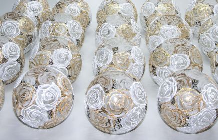 Gold roses glass vase for flowers | Art Glass Round Bubble Vase | Interior Design Home Room Decor | Table vase 6 inch