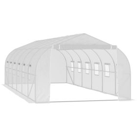 Outsunny 26' x 10' x 7' Walk-In Greenhouse Tunnel, Large Gardening Plant Hot House with 12 Windows and Zipper Doors for Backyard, White