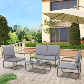 Grey Metal Armchair Table Outdoor Patio Table And Chairs For Outside Patio Furniture Set
