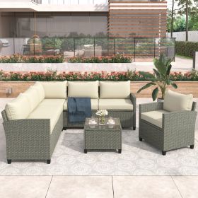 U_STYLE Patio Furniture Set, 5 Piece Outdoor Conversation Set,with Coffee Table, Cushions and Single Chair