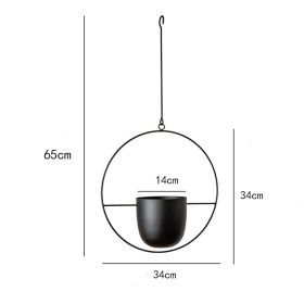Nordic Metal Hanging Chain Flower Pot Iron Hanging Flower Basket Vase Plant Hanging Planter For Home Garden Balcony Decoration (Color: Black Round, Ships From: China)
