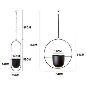 Nordic Metal Hanging Chain Flower Pot Iron Hanging Flower Basket Vase Plant Hanging Planter For Home Garden Balcony Decoration (Color: Black Round and Oval, Ships From: China)