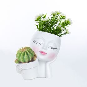 Resin Flower Pot Vase Artistic Sculpture Head Planter Flower Pot (Color: White)