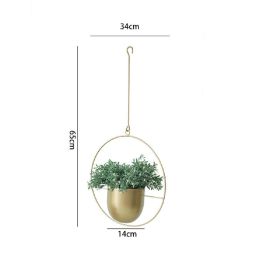 Modern Planter Flower Pot Plant Holder Metal Hanging Planter (Color: Gold-round)