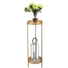 Modern Folding Metal 2-Tier Plant Stand Potted Plant Holder Shelf with 2 Round Trays Indoor Outdoor, Versatile, Golden (Color: as Pic)